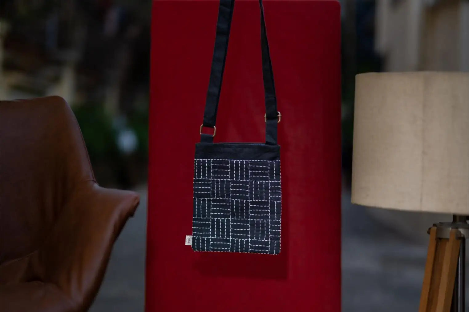 Ira - Sling - Geometric Square Handwork - White