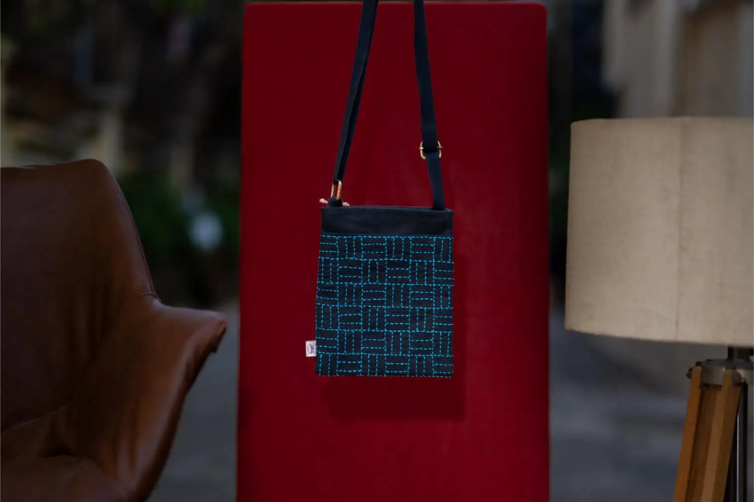 Ira - Sling - Geometric Square Handwork - Chevron Blue