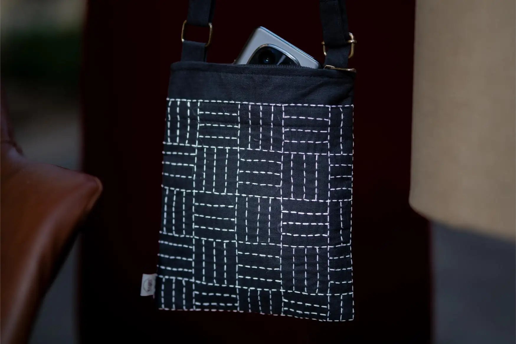 Ira - Sling - Geometric Square Handwork - White