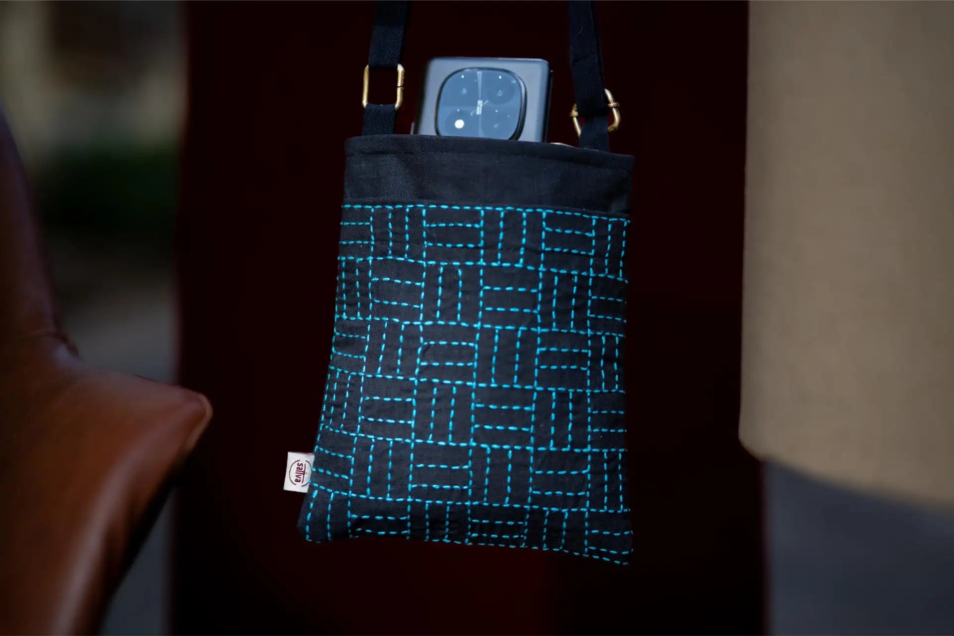 Ira - Sling - Geometric Square Handwork - Chevron Blue