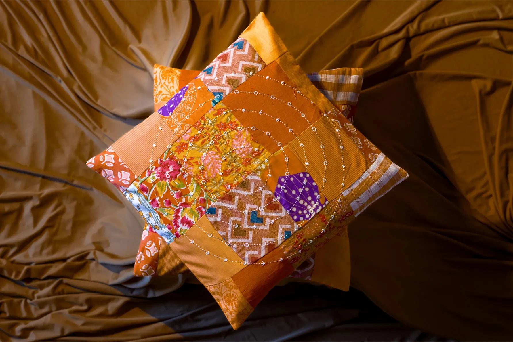 Earth Story - Cushion Cover - Patchwork Orange
