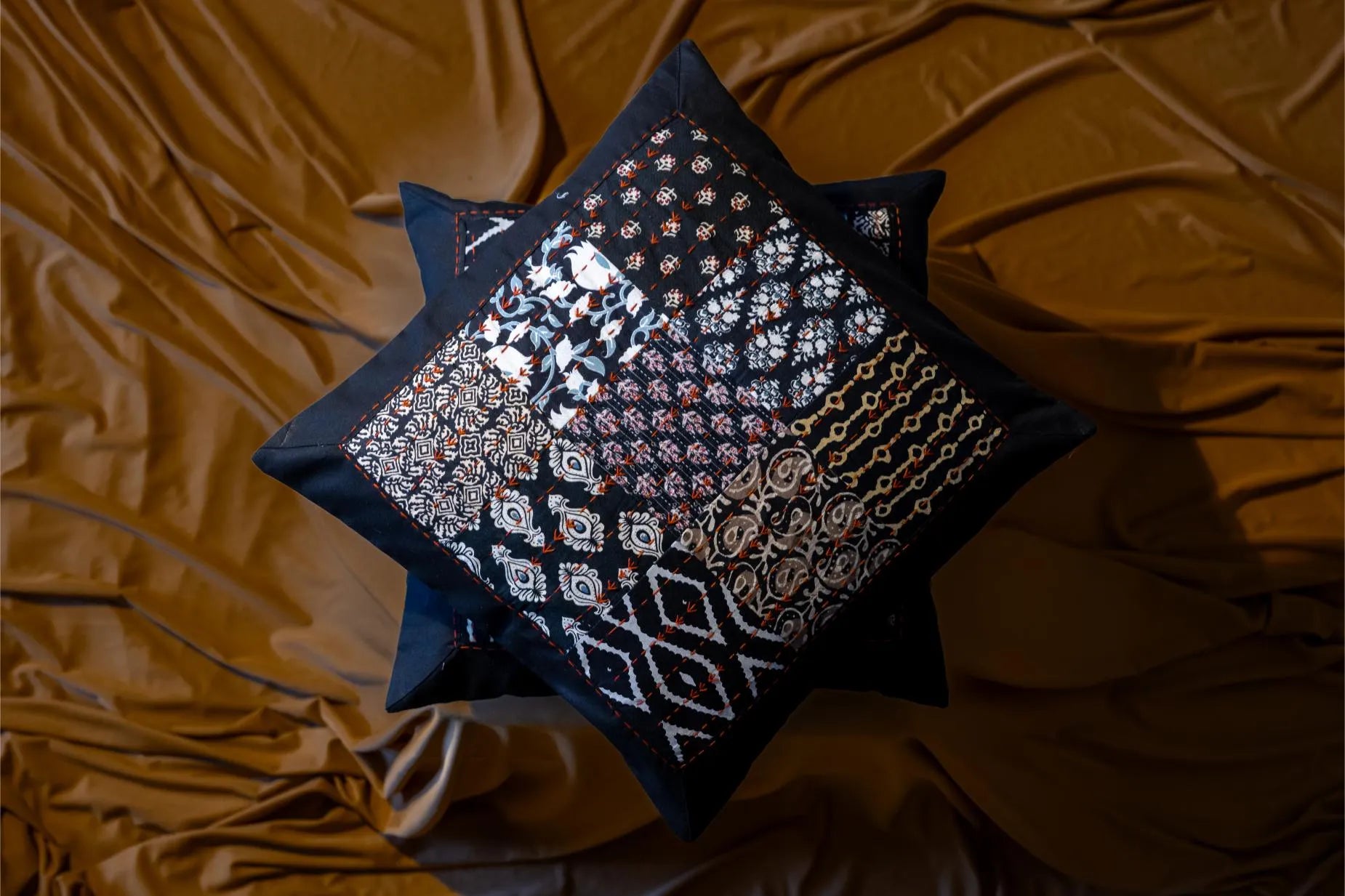 Earth Story - Cushion Cover - Patchwork Black