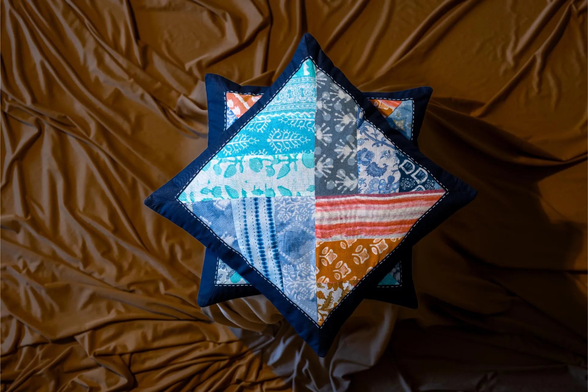 Earth Story - Cushion Cover - Patchwork Dark Blue