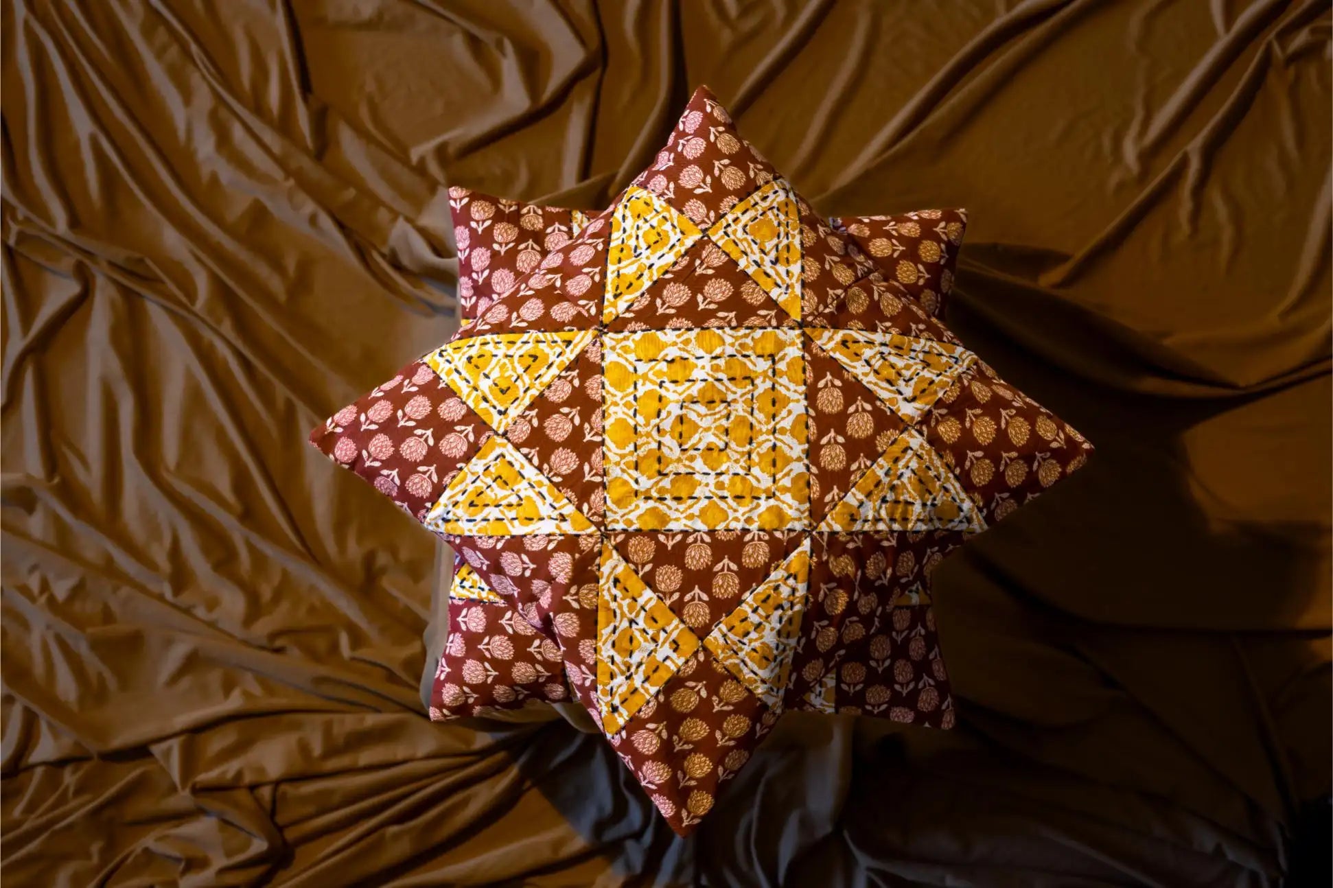 Earth Story - Cushion Cover - Patchwork Yellow Red