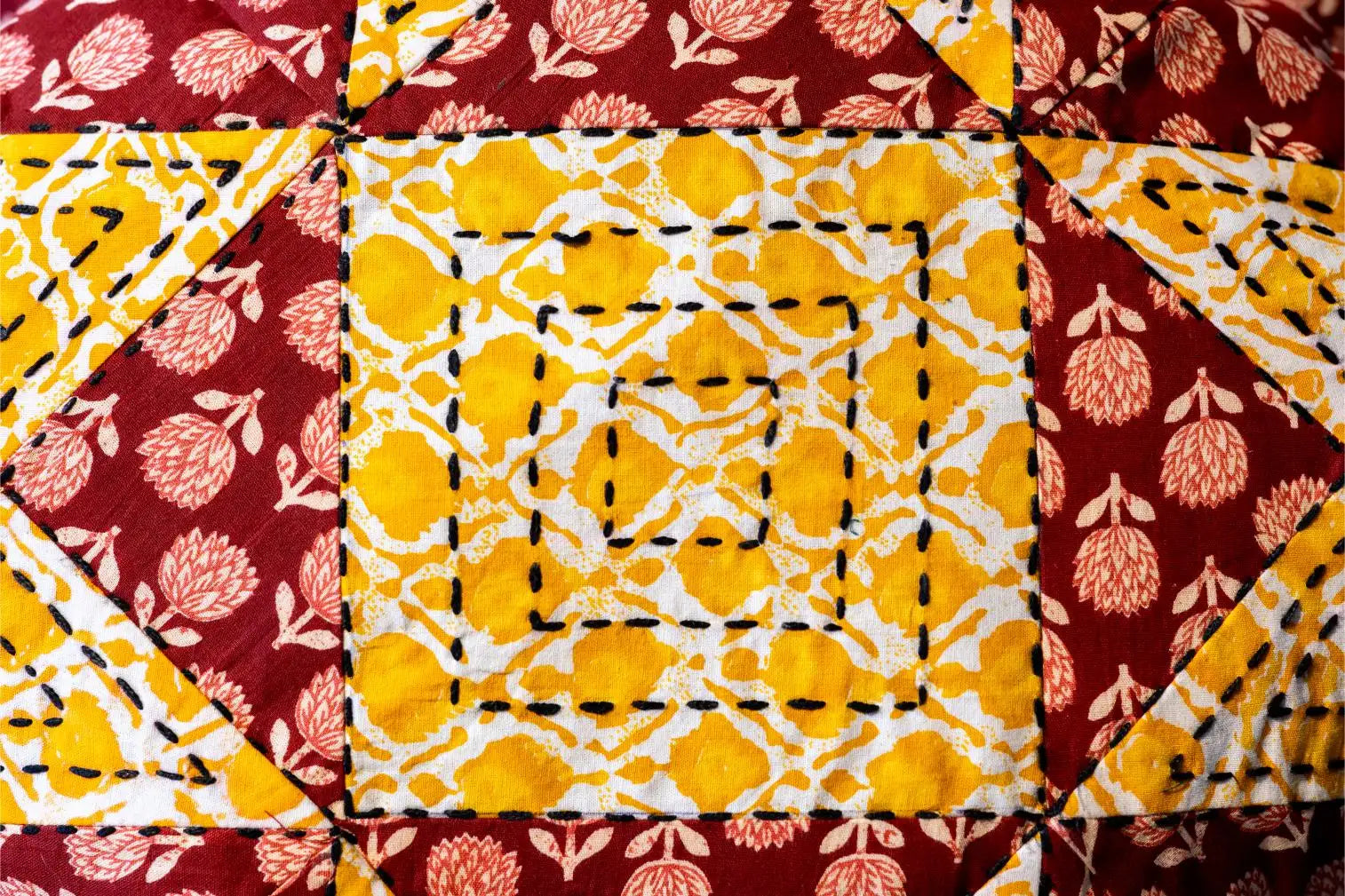 Earth Story - Cushion Cover - Patchwork Yellow Red
